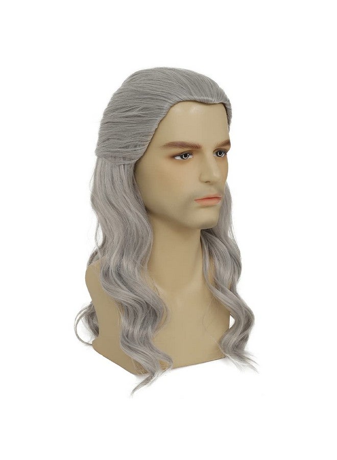 Tseses Long Grey Curly Men Wigs Wavy Synthetic Mullet Wig 70s 80s Natural Rocker Mullet Party Funny Wig Costume Wig - Image 3