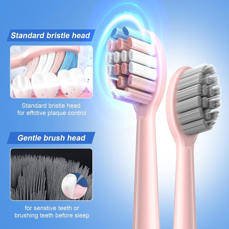 JTF Sonic Electric Toothbrush for Adults: 5 Modes with Smart Timer for Deep Cleaning & Whitening, 2 Brush Head Types for Sensitive Teeth, Gums & Braces, Travel-Friendly Case and Wireless Charging Base - Image 3