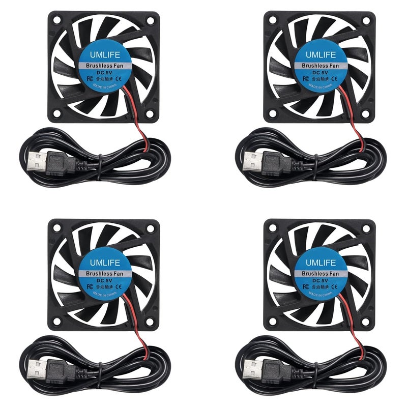 UMLIFE مروحة 60 مم 4 حزمة 5 فولت 0.18A USB 60x60x10 مم 6010 مروحة تبريد بدون فرش لسطح المكتب CPU - Image 1