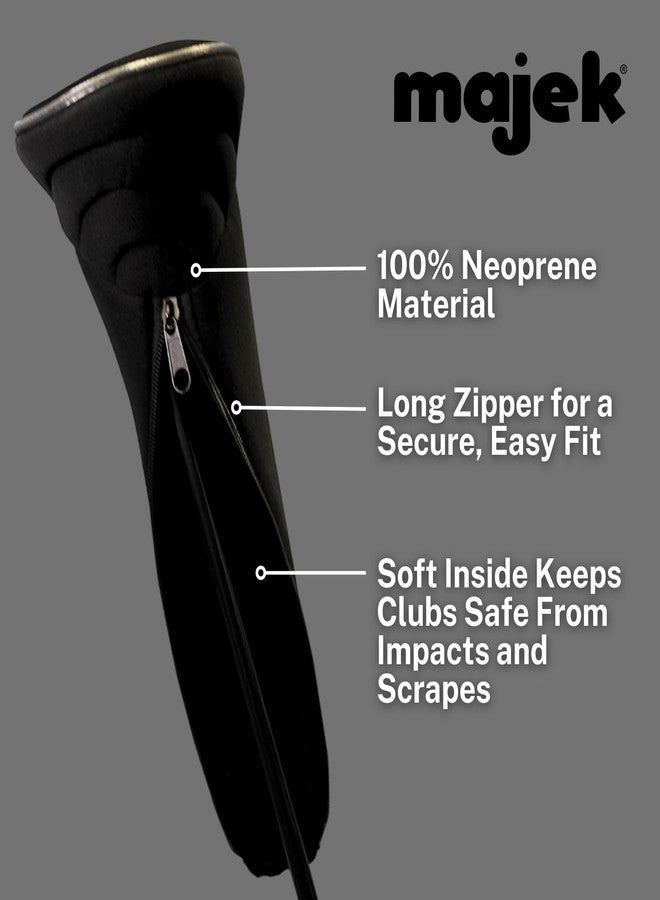 Majek Black Golf Zipper Head Covers Driver 1 3 5 7 9 X Fairway Woods Headcovers Metal Neoprene Traditional Plain Protective Covers Fits All Fairway Clubs - Image 4