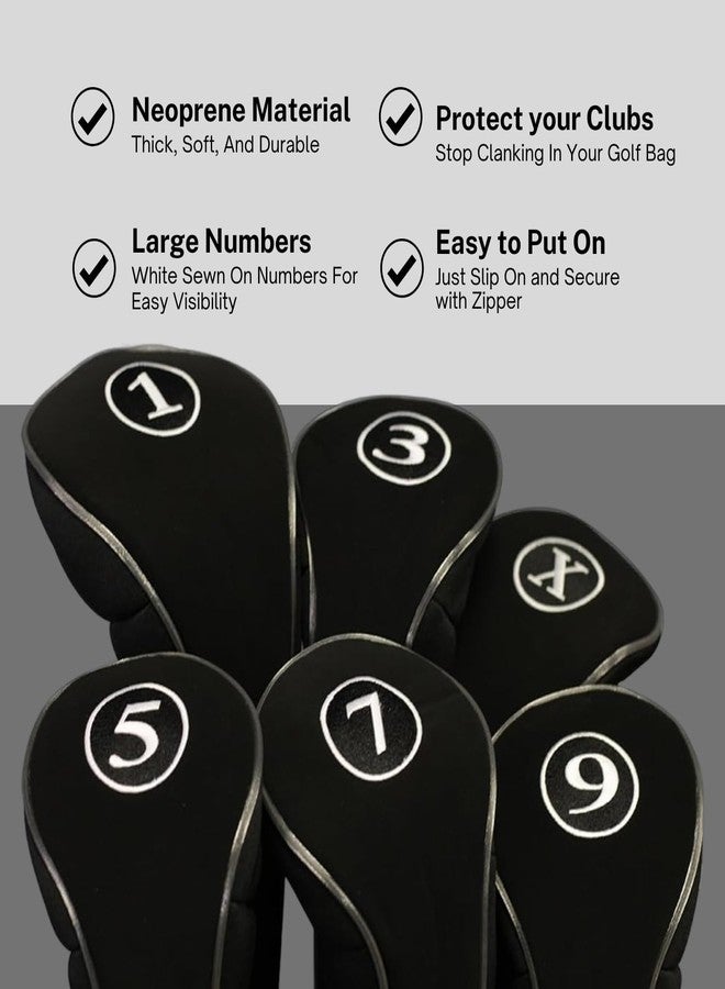 Majek Black Golf Zipper Head Covers Driver 1 3 5 7 9 X Fairway Woods Headcovers Metal Neoprene Traditional Plain Protective Covers Fits All Fairway Clubs - Image 5