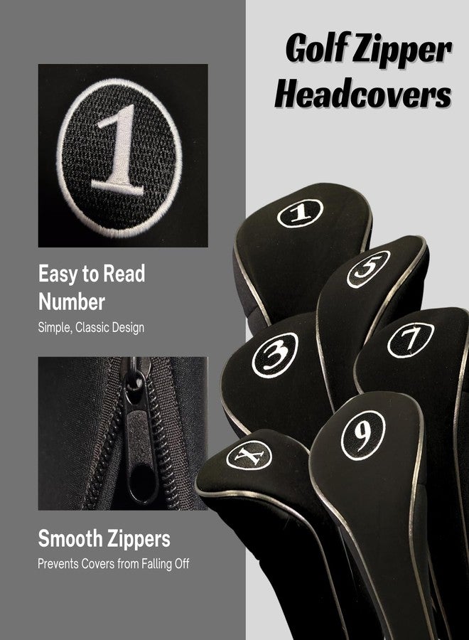 Majek Black Golf Zipper Head Covers Driver 1 3 5 7 9 X Fairway Woods Headcovers Metal Neoprene Traditional Plain Protective Covers Fits All Fairway Clubs - Image 3