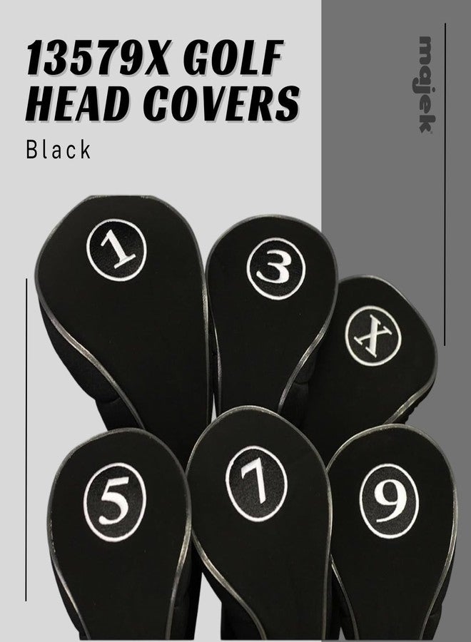 Majek Black Golf Zipper Head Covers Driver 1 3 5 7 9 X Fairway Woods Headcovers Metal Neoprene Traditional Plain Protective Covers Fits All Fairway Clubs - Image 2