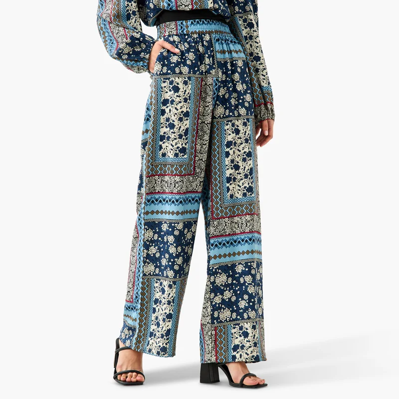 Floral Print Straight Trousers with Pockets