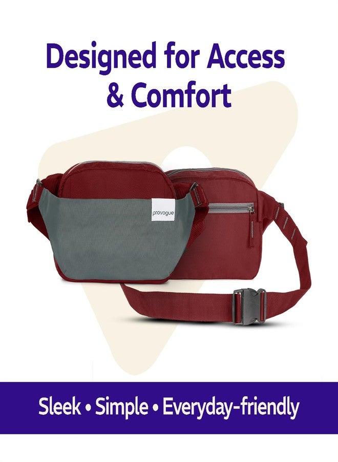 Provogue Rover Waist Bag for Men & Women, Crossbody Waist Pouch with Zippered Compartments & Adjustable Strap,Multipurpose Fanny Pack for Travel & Outdoor Activities Chest Bag, Wine Red - Image 3