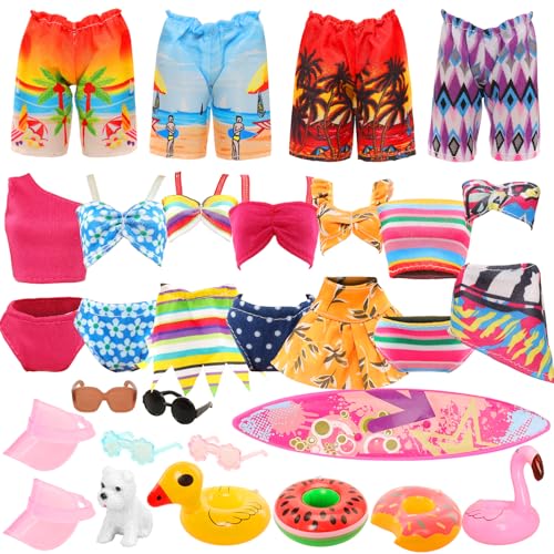 Miunana Handmade Doll Clothes and Accessories 12 Pcs Set for 115 Inch Dolls Swim Clothes Trunks Suits Skateboard Lifebuoys - Image 1