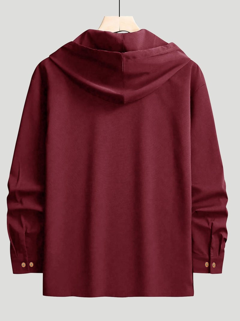 Noble Monk Men's Relax Fit Hooded Shirt || Casual Wear for Men || Full Sleeve Shirts || Stylish Shirt for Men Wine RED - Image 2