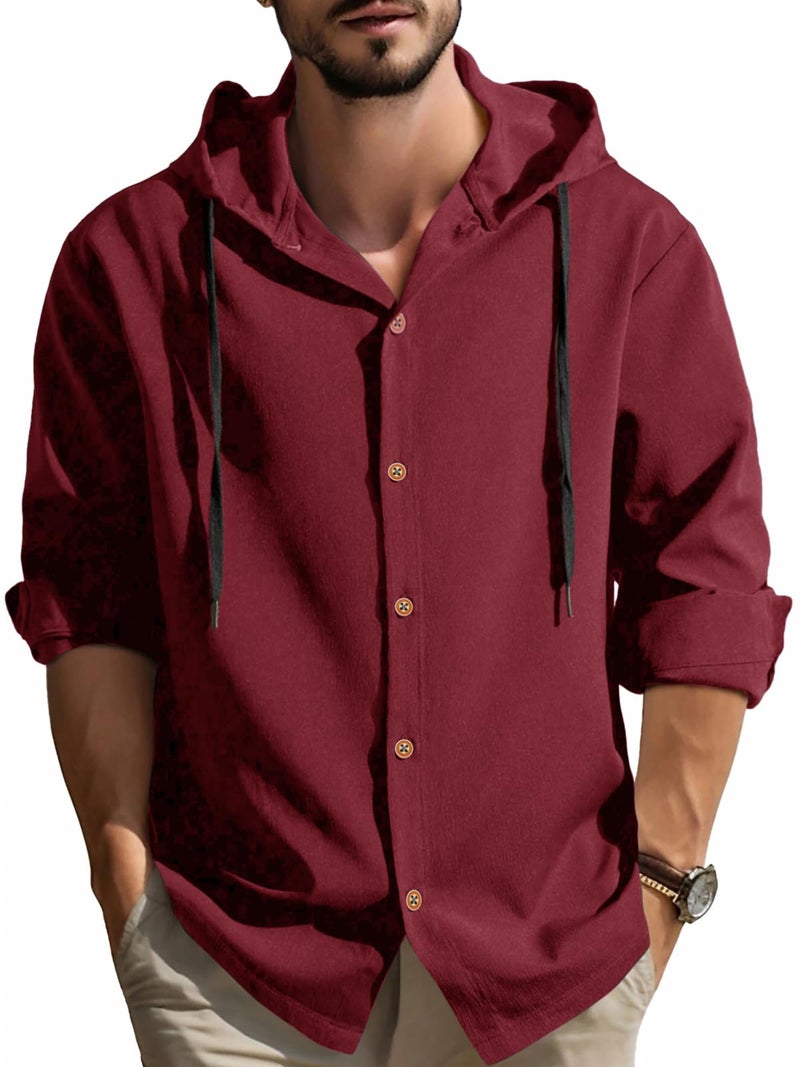 Noble Monk Men's Relax Fit Hooded Shirt || Casual Wear for Men || Full Sleeve Shirts || Stylish Shirt for Men Wine RED - Image 5