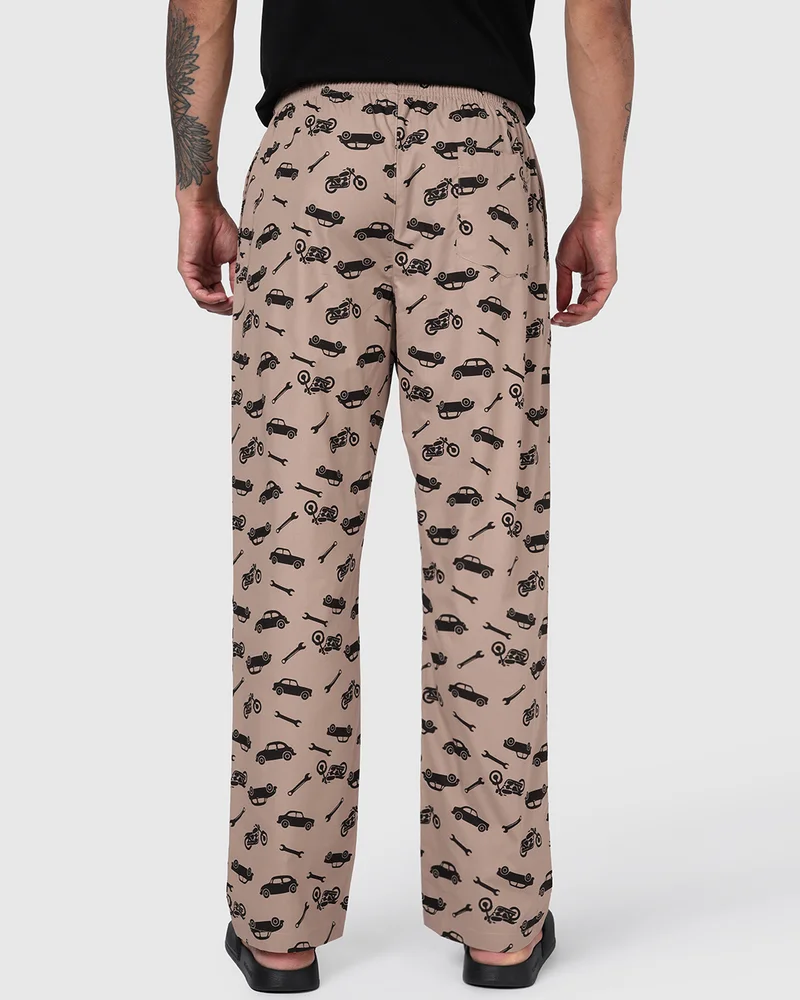 bewakoof  Men's Warm Taupe Brown All Over Printed Pyjamas for Men | Best Price UAE