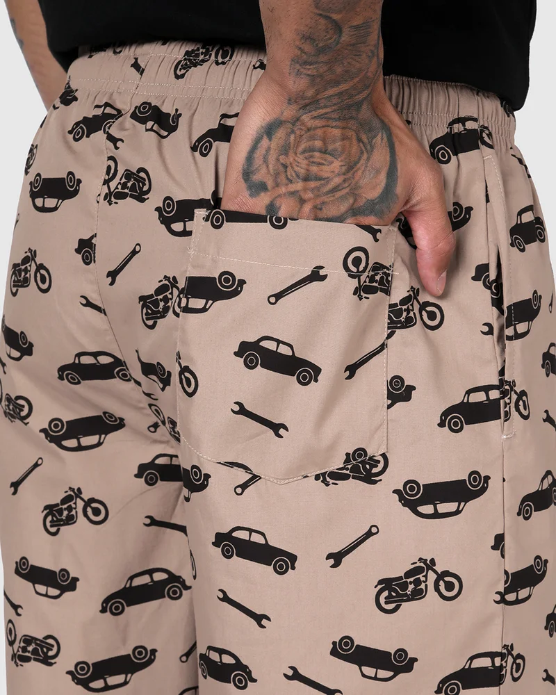 bewakoof  Men's Warm Taupe Brown All Over Printed Pyjamas for Men | Best Price UAE