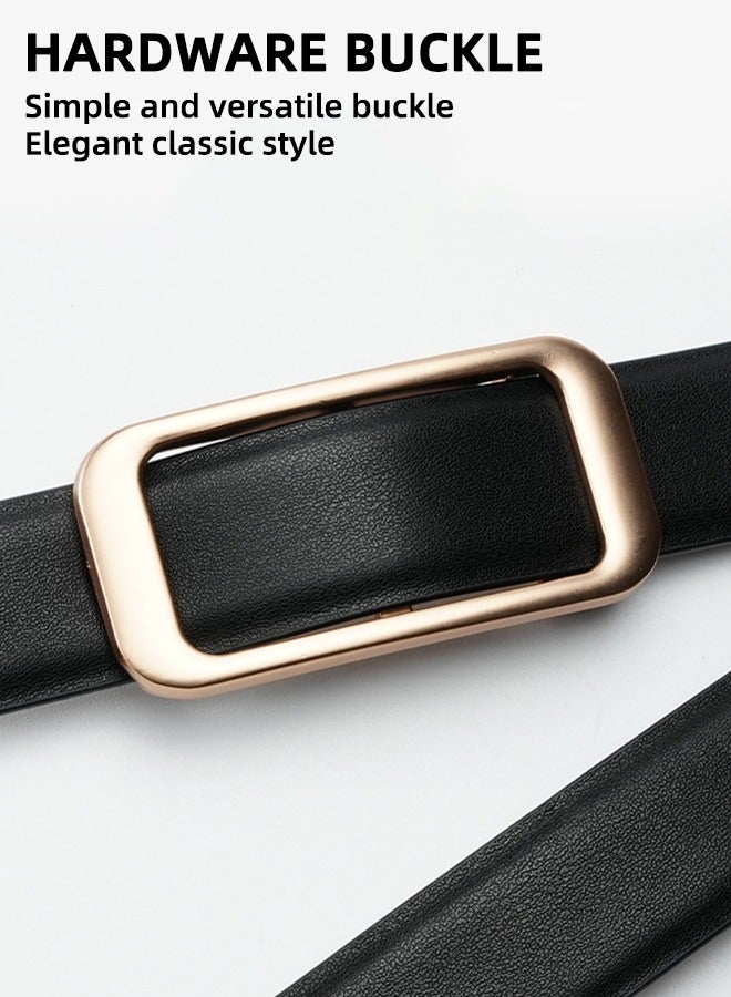 حزام نسائي من الجلد الأصلي مزدوج الجوانب | حزام أسود فاخر بإبزيم ذهبي | حزام قابل للتعديل بطول ١٢٠ سم يناسب البناطيل الرسمية والجينز | إكسسوارات أنيقة بلونين - Image 4