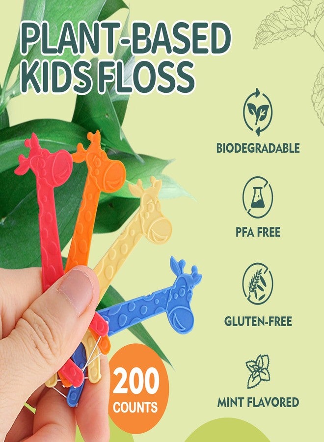 Lakeyface 200 Count Biodegradable Kids Flossers, Eco-Friendly Plant-Based Floss Picks, No Fluoride BPA Free Cute Giraffe Dental Picks, No Plastics, Vegan Natural Floss, Mild Mint - Image 2
