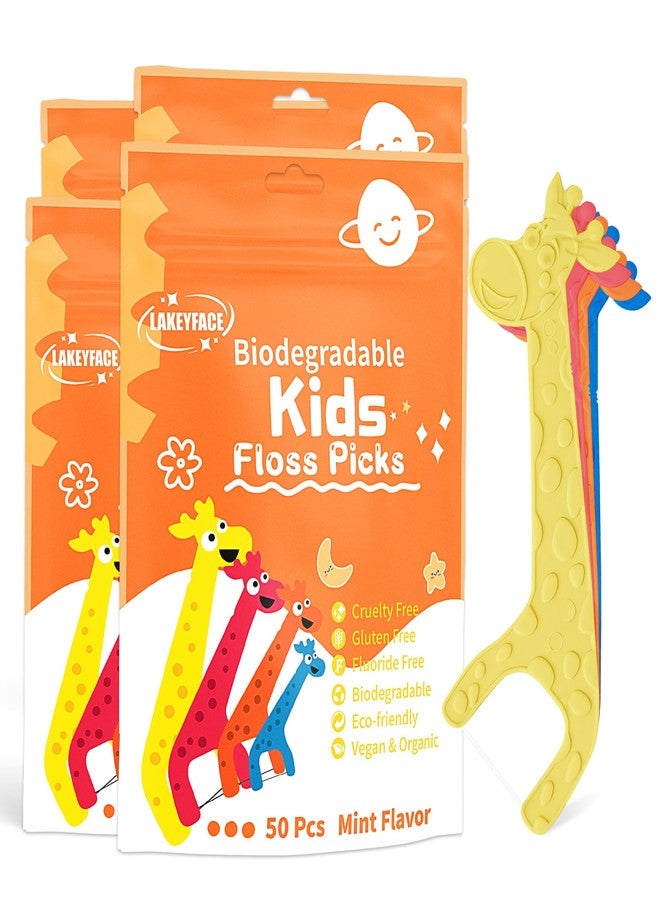 Lakeyface 200 Count Biodegradable Kids Flossers, Eco-Friendly Plant-Based Floss Picks, No Fluoride BPA Free Cute Giraffe Dental Picks, No Plastics, Vegan Natural Floss, Mild Mint - Image 1