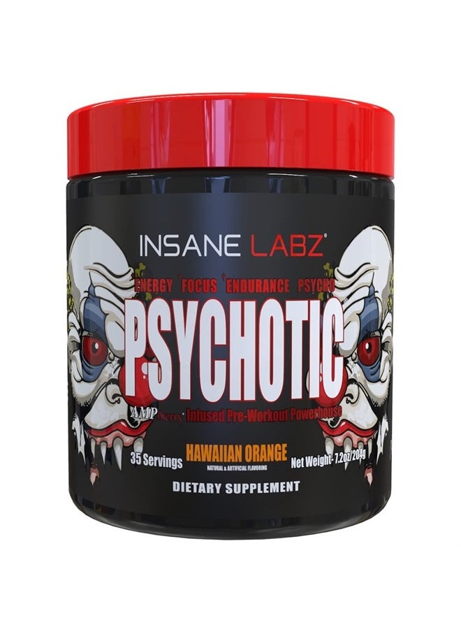 Insane labz Psychotic, High Stimulant Pre Workout Powder, Extreme Lasting Energy, Focus and Endurance with Beta Alanine, Creatine Monohydrate DMAE, 35 Srvgs (Hawaiian Orange)  - Image 1