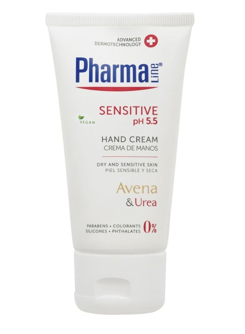 PharmaLine Sensitive pH 5.5 Hand Cream Avena and Urea Hand Lotion for Dry Sensitive Skin with Aloe Vera  75ml