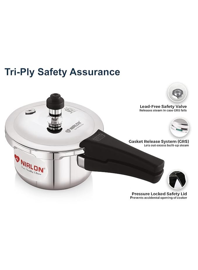 NIRLON Triply Stainless Steel Outer Lid Pressure Cooker/Compatible with Gas & Induction, 1.5 Litres - Image 3