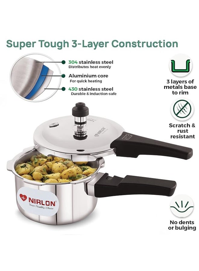 NIRLON Triply Stainless Steel Outer Lid Pressure Cooker/Compatible with Gas & Induction, 1.5 Litres - Image 4