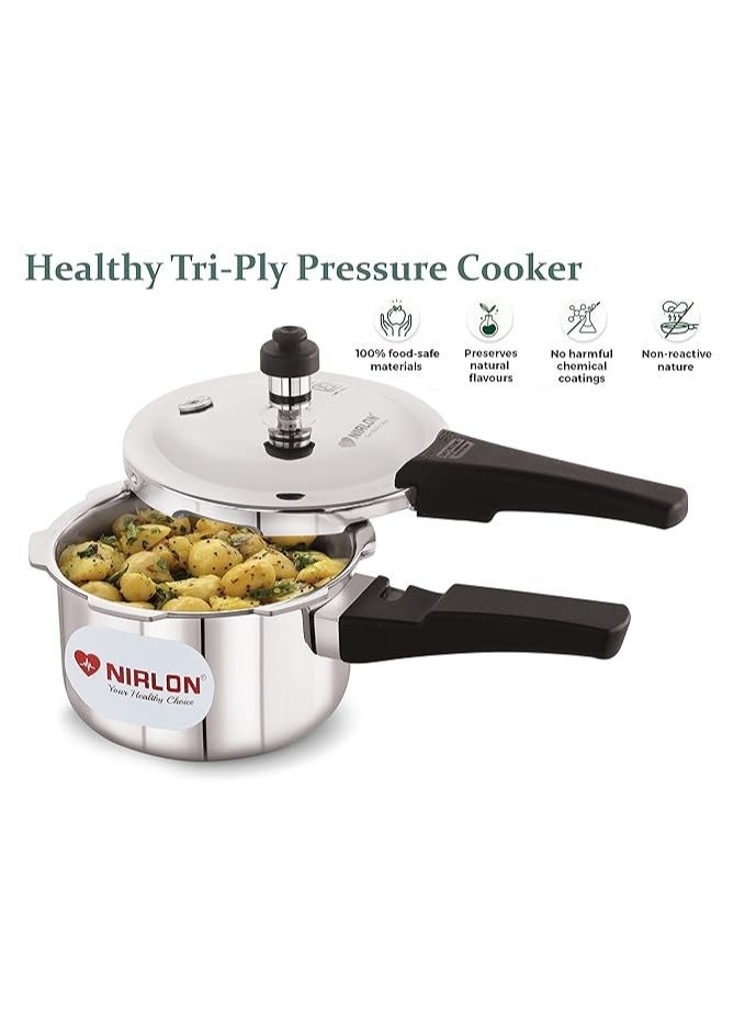 NIRLON Triply Stainless Steel Outer Lid Pressure Cooker/Compatible with Gas & Induction, 1.5 Litres - Image 2