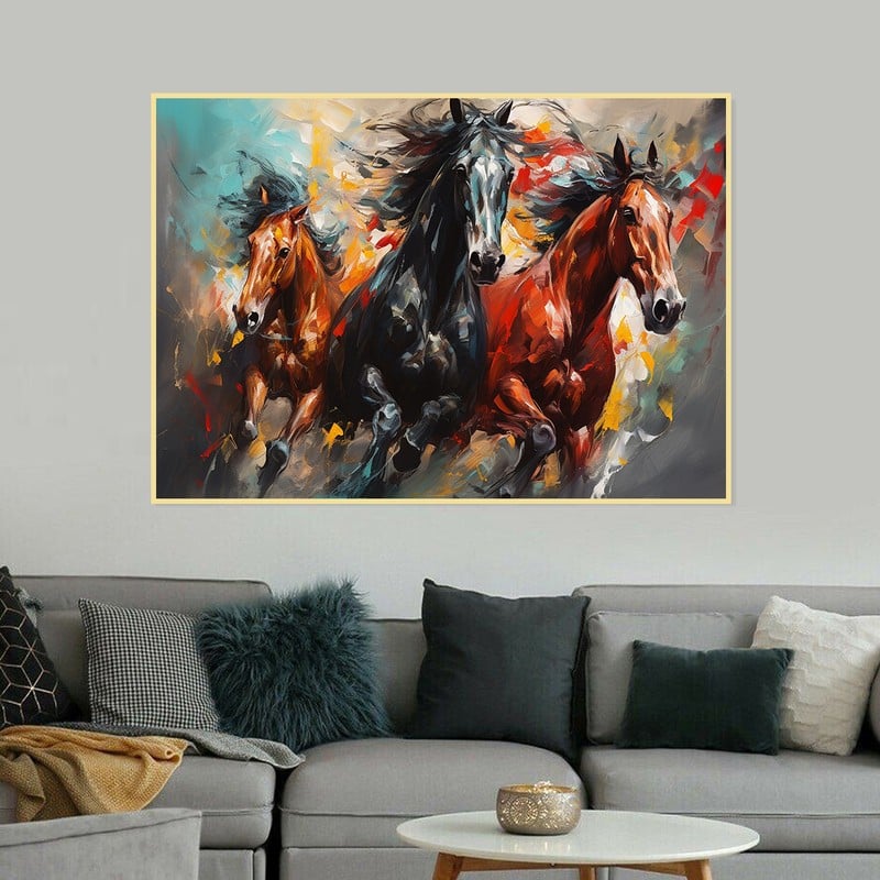 ماركتنا لوحة قماشية بتصميم احصنة مع برواز مجوف مقاس (90×60) قطعة واحدة - Image 1