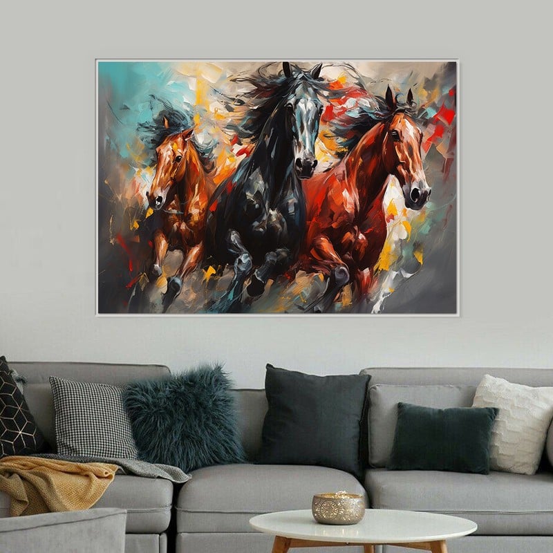 ماركتنا لوحة قماشية بتصميم احصنة مع برواز مجوف مقاس (90×60) قطعة واحدة - Image 3