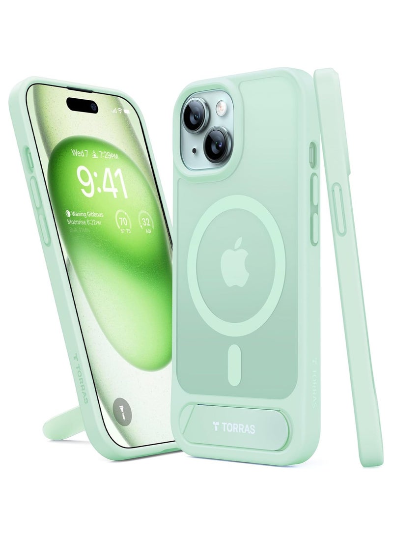 ترقية مغناطيسية وحامل مصمم لحافظة آيفون 15 متوافقة مع ماغسيف، 12 قدم [حافظة هاتف مقاومة للصدمات بمعيار عسكري لآيفون 15 بحجم 6.1 بوصة 2023 مع حامل غير مرئي مدمج، سلسلة Pstand، أخضر غير لامع - Image 2