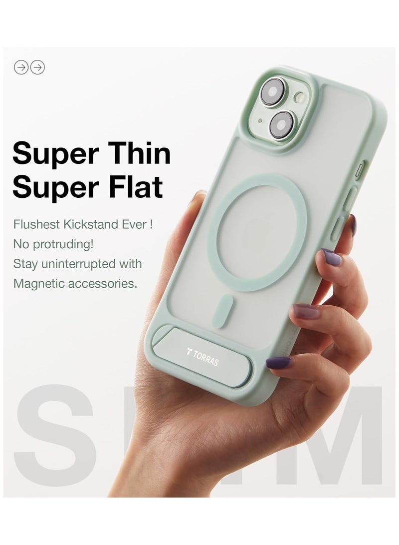 ترقية مغناطيسية وحامل مصمم لحافظة آيفون 15 متوافقة مع ماغسيف، 12 قدم [حافظة هاتف مقاومة للصدمات بمعيار عسكري لآيفون 15 بحجم 6.1 بوصة 2023 مع حامل غير مرئي مدمج، سلسلة Pstand، أخضر غير لامع - Image 4