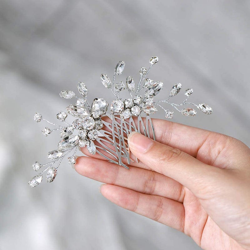 Unicra Bride Silver Wedding Hair Comb Rhinestone Bridal Headpiece Sparkly Crystal Hair Accessorie for Women and Girls ASilver