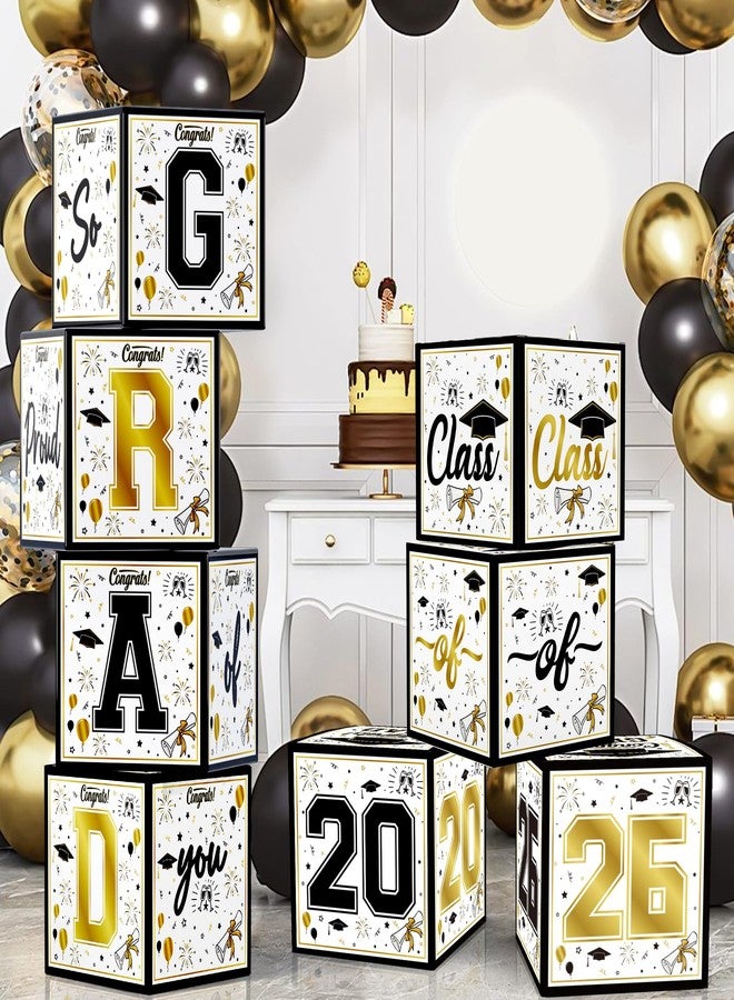 OHOME 8 Pack Graduation Decorations 2026 - Black Gold Balloon Boxes for Class of 2026 Party Favors Supplies - Graduation Party Decorations 2026 Yard Signs Banner Backdrop Decor (Black) - Image 1