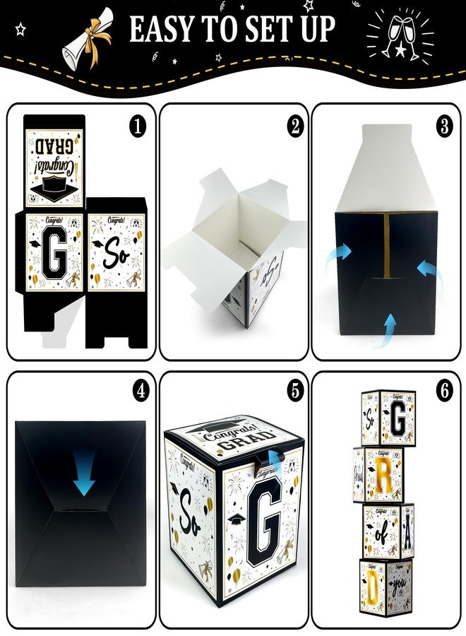 OHOME 8 Pack Graduation Decorations 2026 - Black Gold Balloon Boxes for Class of 2026 Party Favors Supplies - Graduation Party Decorations 2026 Yard Signs Banner Backdrop Decor (Black) - Image 4