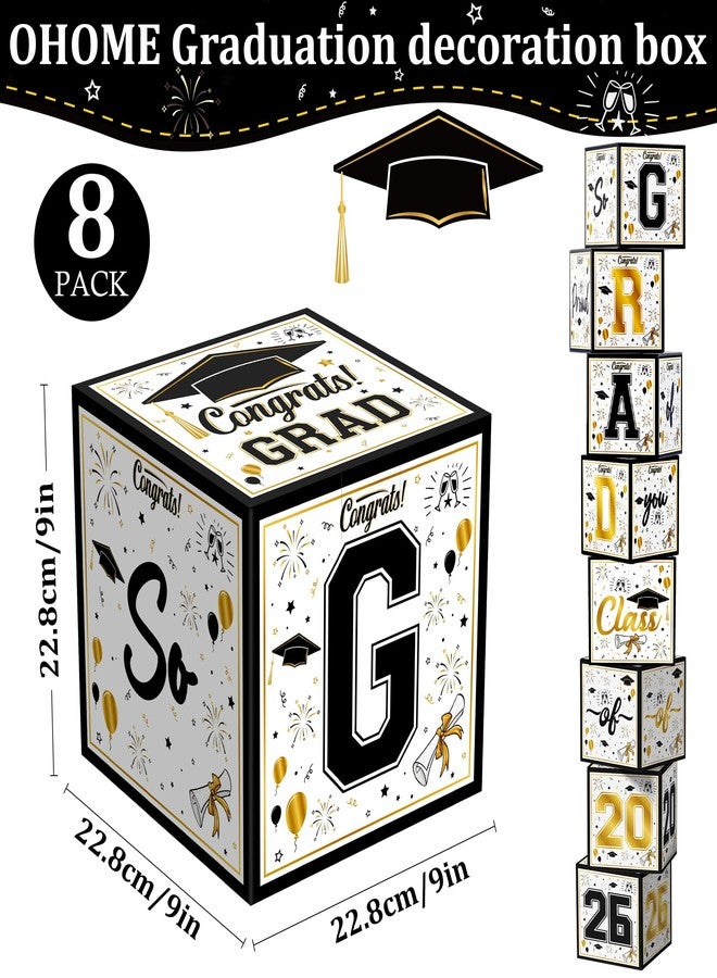 OHOME 8 Pack Graduation Decorations 2026 - Black Gold Balloon Boxes for Class of 2026 Party Favors Supplies - Graduation Party Decorations 2026 Yard Signs Banner Backdrop Decor (Black) - Image 3