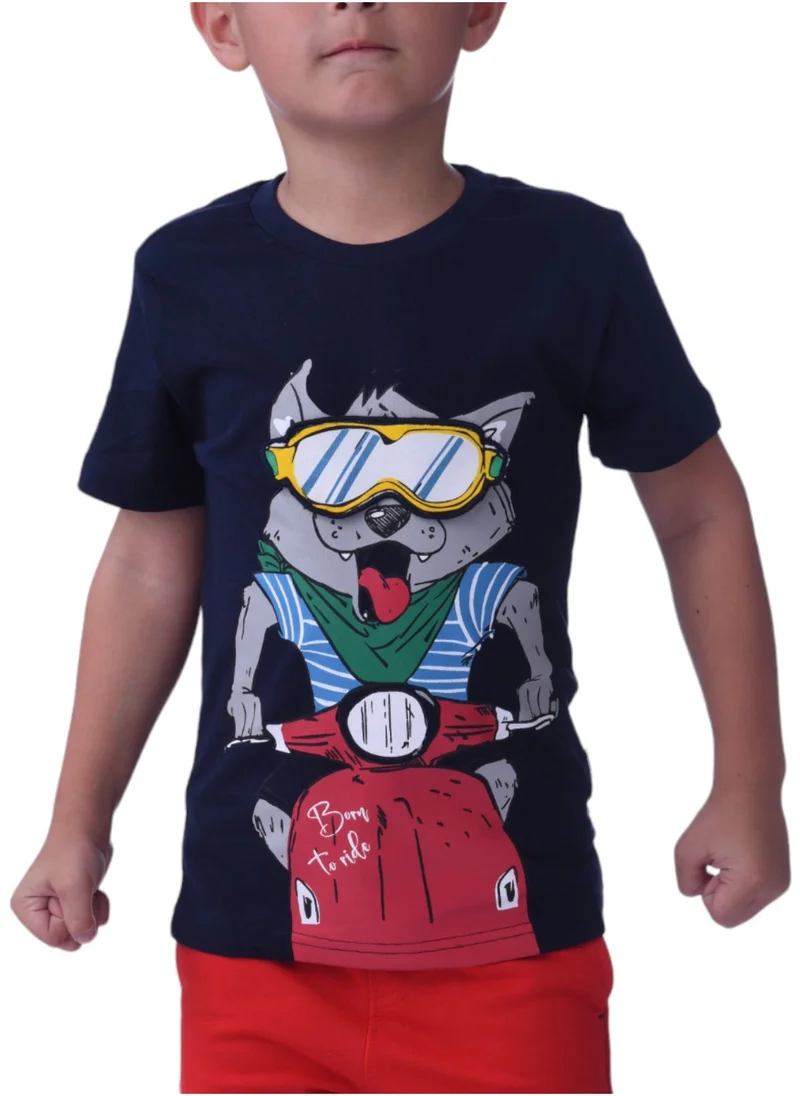 Victor And Jane  Kids Boys 2 piece Set (2-8 Years) - T-Shirts & Shorts -Red and Navy (100% Cotton) for Men | Best Price UAE