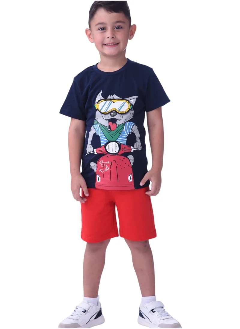 victor and jane Kids Boys 2 piece Set (2-8 Years) - T-Shirts & Shorts -Red and Navy (100% Cotton)