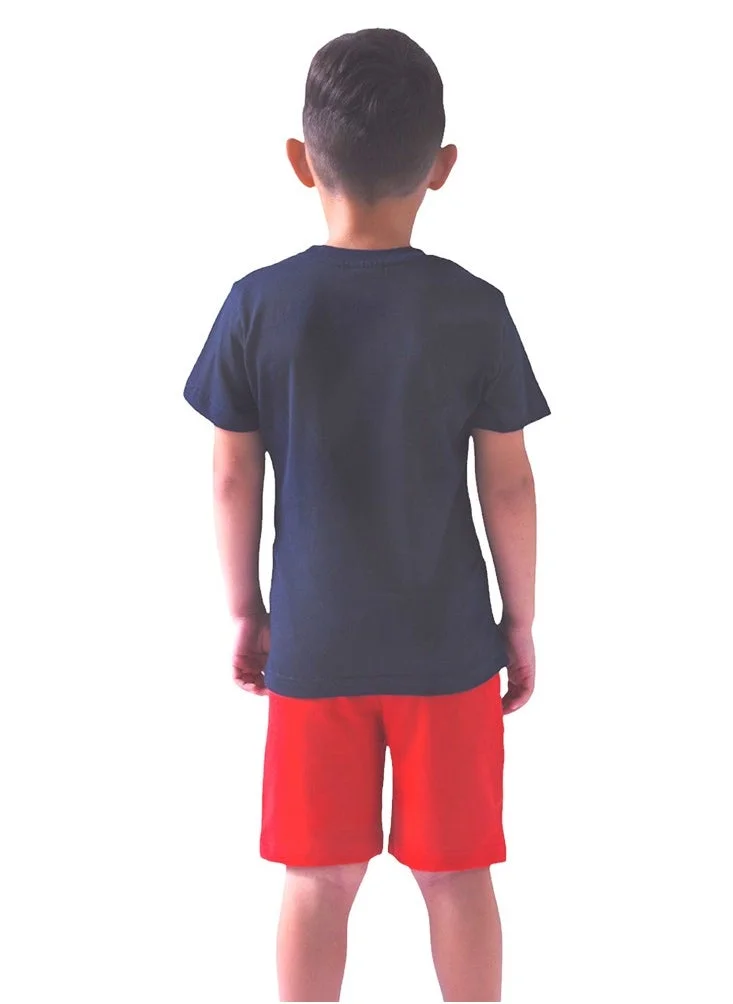 Victor And Jane  Kids Boys 2 piece Set (2-8 Years) - T-Shirts & Shorts -Red and Navy (100% Cotton) for Men | Best Price UAE