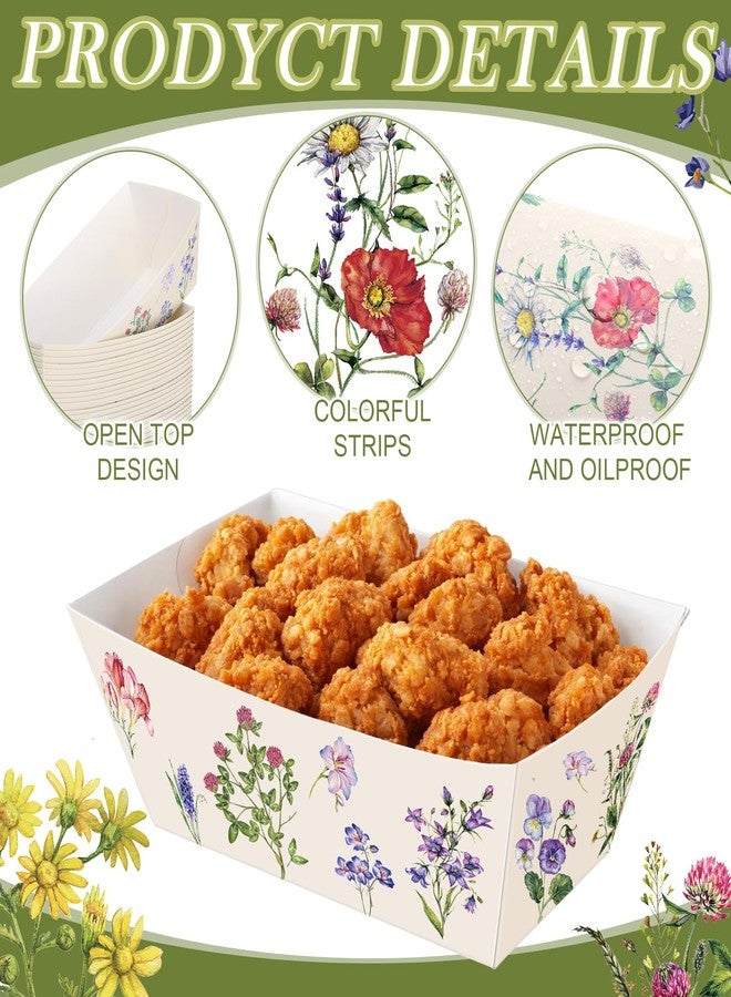 Funnymoom 100 Pcs Wildflower Paper Food Trays Floral Food Serving Trays 4.13 x 2.2 Inches Disposable Vintage Nacho Boat for Spring Birthday Flower Baby Shower Bridal Wedding Tea Party Supplies - Image 2