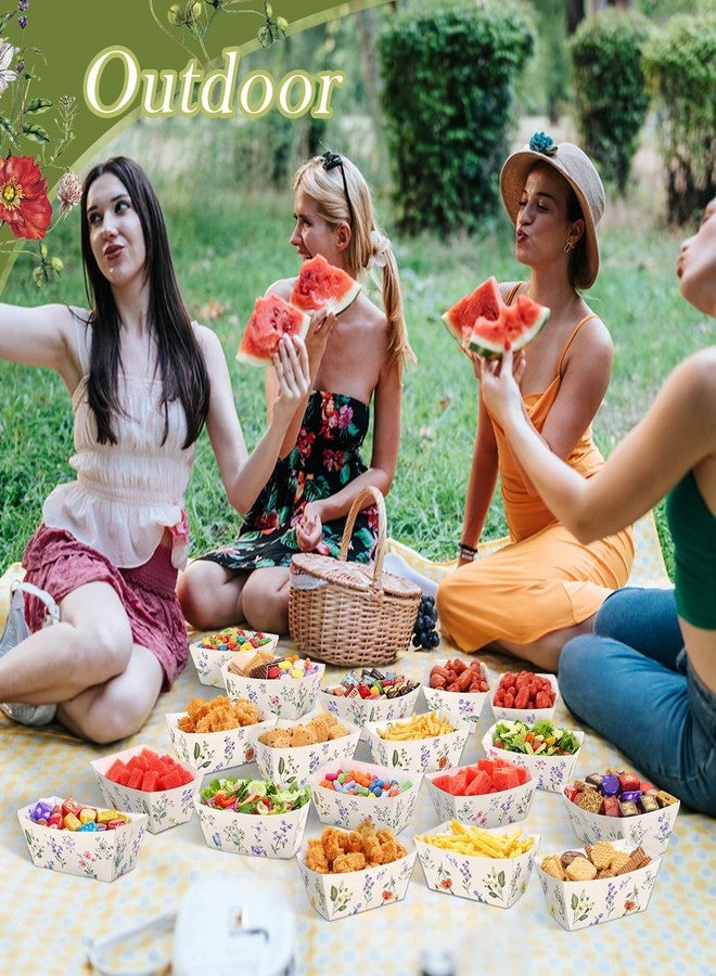 Funnymoom 100 Pcs Wildflower Paper Food Trays Floral Food Serving Trays 4.13 x 2.2 Inches Disposable Vintage Nacho Boat for Spring Birthday Flower Baby Shower Bridal Wedding Tea Party Supplies - Image 5