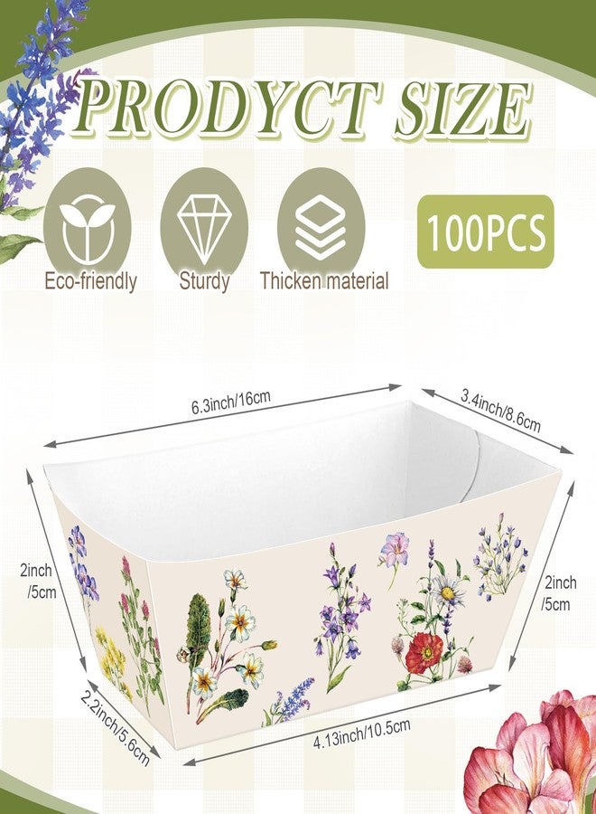 Funnymoom 100 Pcs Wildflower Paper Food Trays Floral Food Serving Trays 4.13 x 2.2 Inches Disposable Vintage Nacho Boat for Spring Birthday Flower Baby Shower Bridal Wedding Tea Party Supplies - Image 3