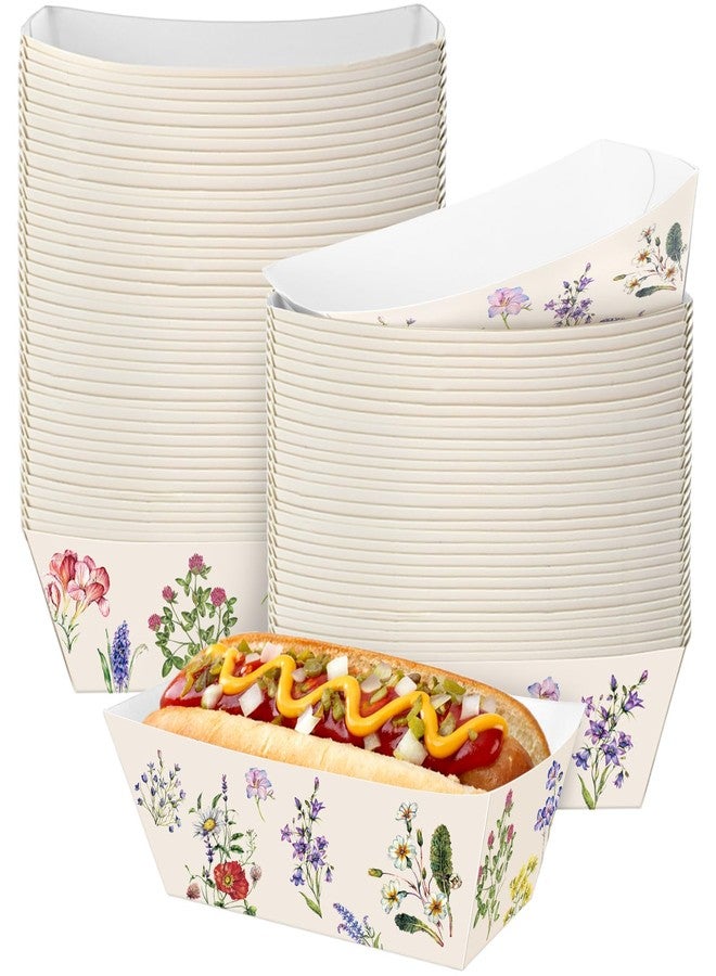Funnymoom 100 Pcs Wildflower Paper Food Trays Floral Food Serving Trays 4.13 x 2.2 Inches Disposable Vintage Nacho Boat for Spring Birthday Flower Baby Shower Bridal Wedding Tea Party Supplies - Image 1