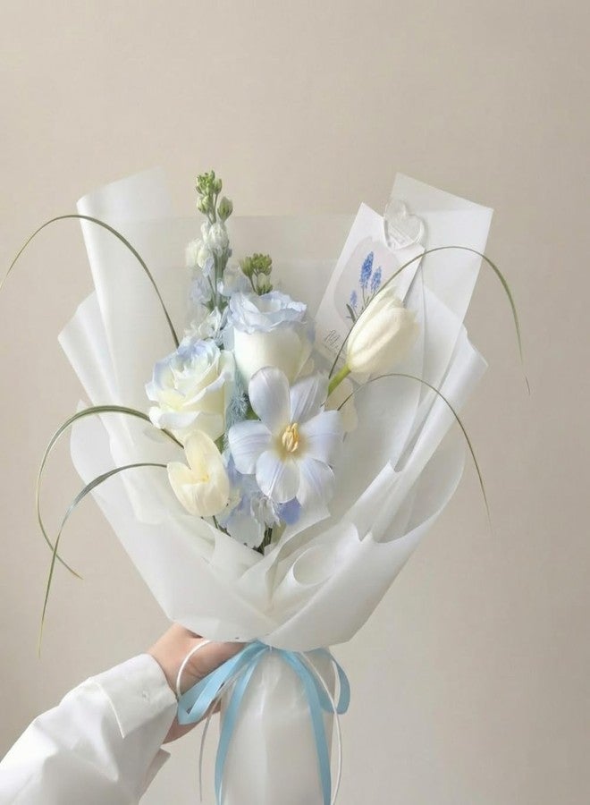 BBJ WRAPS White Flower Wrapping Paper, Korean Wrapping Paper, Waterproof Floral Bouquet Wrapping Paper Korean Florist Packaging Supplies 20 Counts (white - Image 2