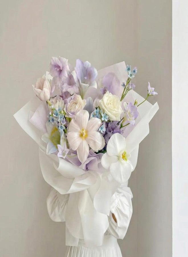 BBJ WRAPS White Flower Wrapping Paper, Korean Wrapping Paper, Waterproof Floral Bouquet Wrapping Paper Korean Florist Packaging Supplies 20 Counts (white - Image 3