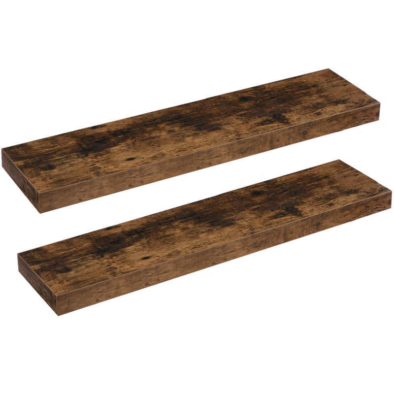HOOBRO Floating Shelves Wall Shelves Set of 2 Wall Mounted Shelves 80 cm Wall Display Racks Decorative Hanging Shelf Wooden Shelves for Bathroom Bedroom Kitchen Rustic Brown EBF80BJP201