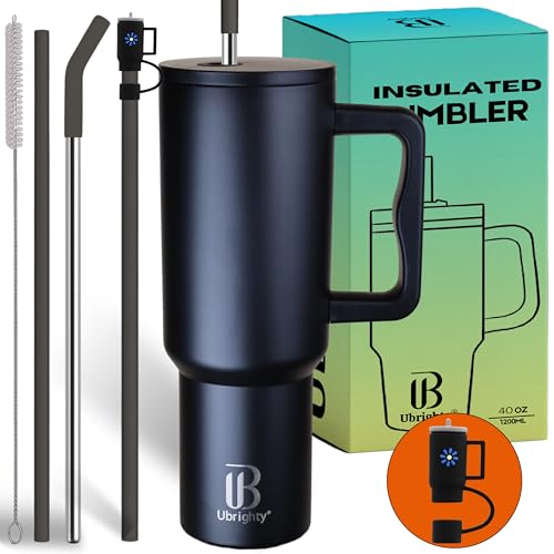 Ubrighty 1200ML Tumbler with Lid and Straw | One Ps Stainless Steel Water Tumbler Sipper Insulated Hot and Cold with Handle Leak Proof Cup Mug Cupholder for Gym Office Travelling (Black Natural) - Image 1