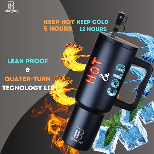 Ubrighty 1200ML Tumbler with Lid and Straw | One Ps Stainless Steel Water Tumbler Sipper Insulated Hot and Cold with Handle Leak Proof Cup Mug Cupholder for Gym Office Travelling (Black Natural) - Image 3