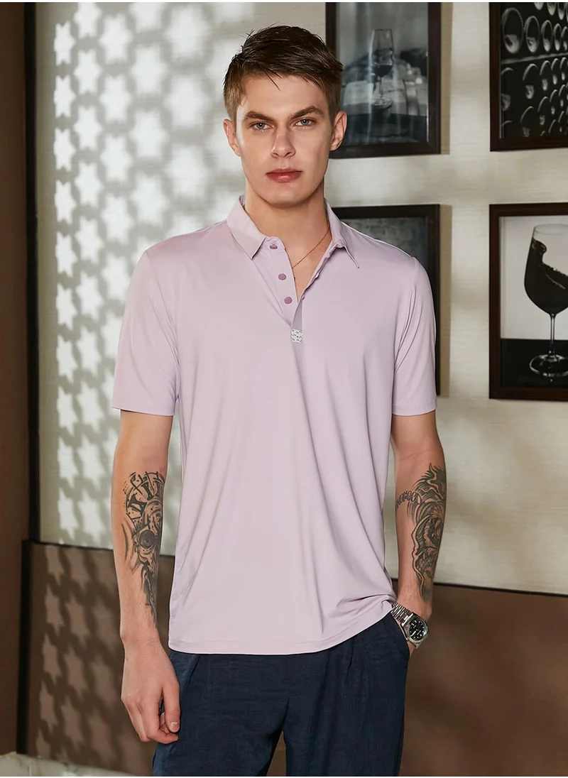 Campus Sutra Men's Lilac Seamless Solid Polo T-Shirt