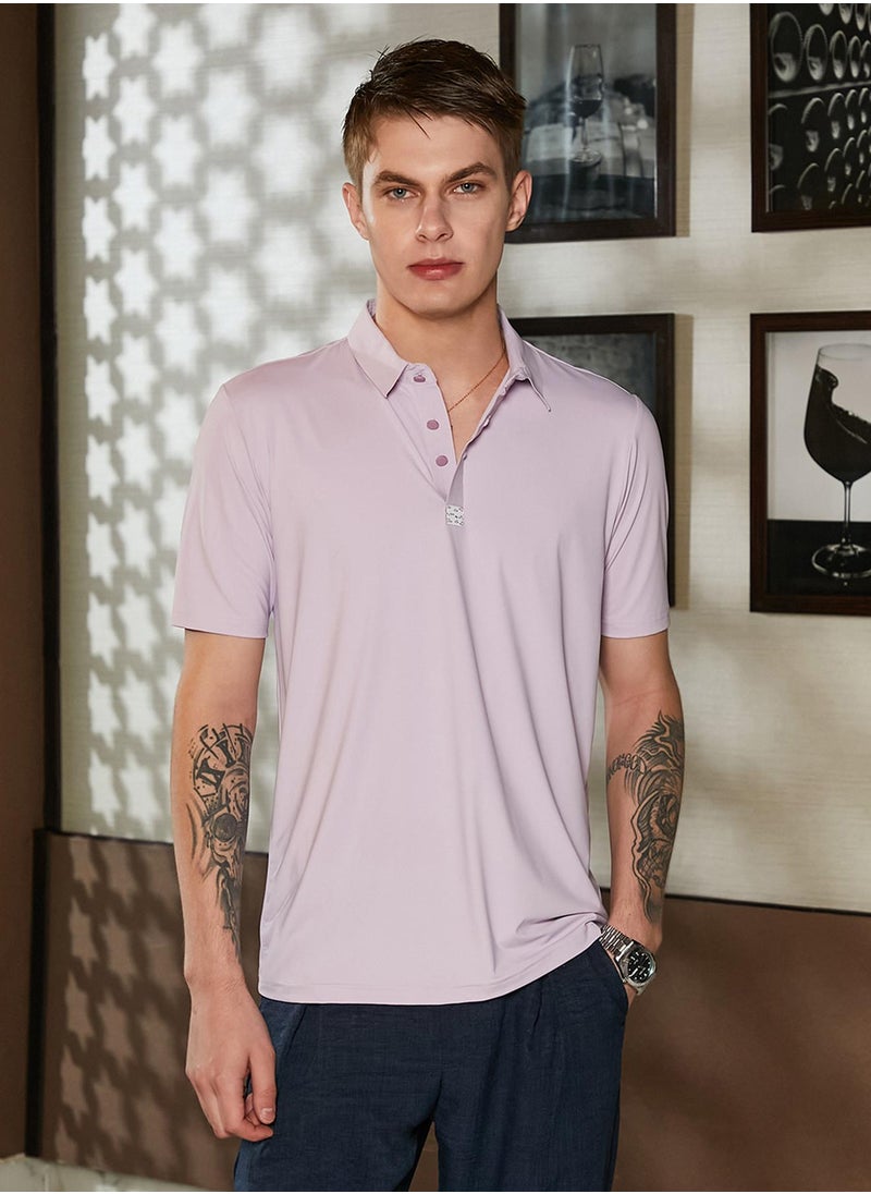 Campus Sutra Men's Lilac Seamless Solid Polo T-Shirt  - Image 2