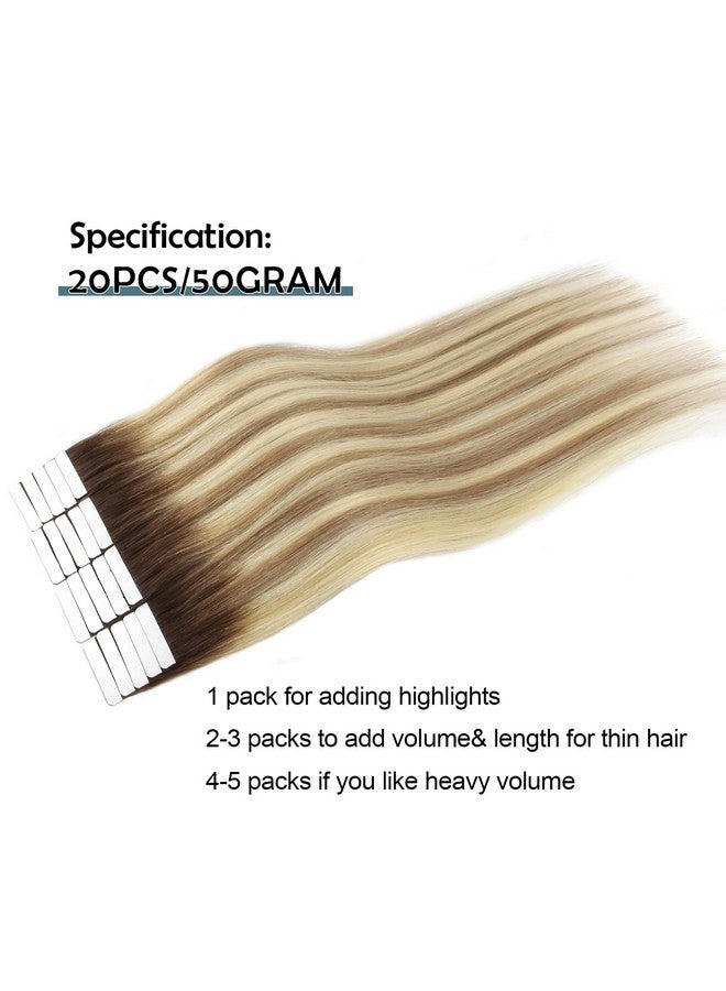 Sassina 16 Inch Invisible Tape In Hair Extensions Human Hair Rooted Brown To Blonde Real Hair Extensions Tape In Double Side Glue In Real Hair Extensions 50G 20Pcsper Set R38P613 - Image 3