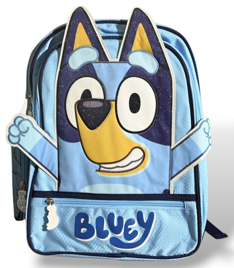 Bluey Kids Backpack 16", Light Blue Character Design, School Bag with 3D Features - Image 1
