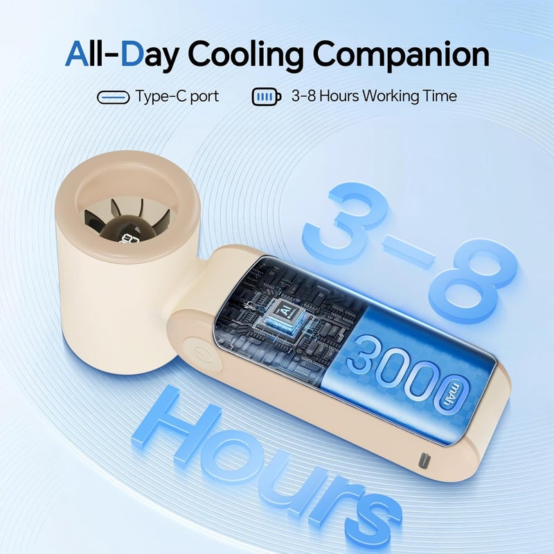 MERTTURM Handheld Portable Fan, 17400RPM Powerful Turbo Fan with Hook, 3000mAh Rechargeable Personal Mini Pocket Fan with 5 Speeds for Commuting/Walking/Shopping/Traveling/School - Milk Coffee - Image 3