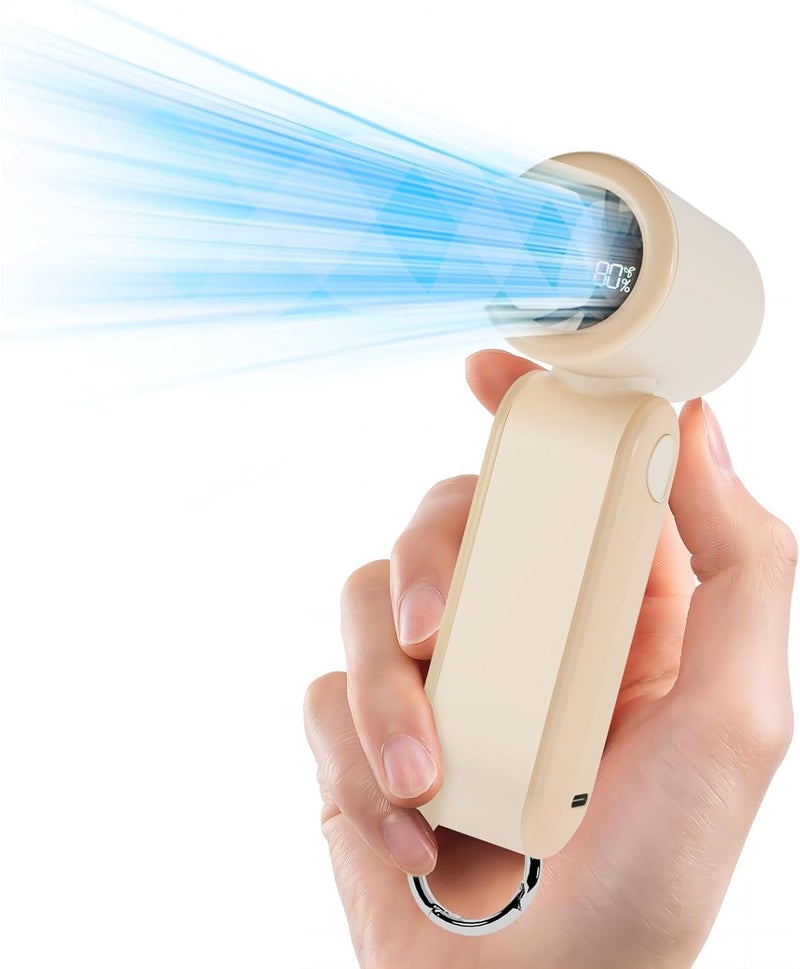 MERTTURM Handheld Portable Fan, 17400RPM Powerful Turbo Fan with Hook, 3000mAh Rechargeable Personal Mini Pocket Fan with 5 Speeds for Commuting/Walking/Shopping/Traveling/School - Milk Coffee - Image 1