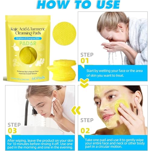 PADAR Turmeric & Kojic Acid Face Cleansing Foaming Pads for Dark Spots, Skin Brightening & Acne Prevention With Vitamin C, For All Skin Types (1 Pack (60 Pads)) - Image 5