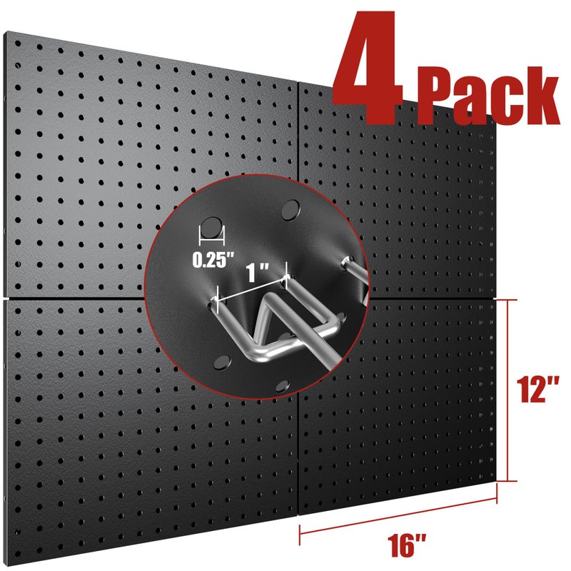 7S garage 4 Pack Metal Pegboard Panels with 50 Hooks, Black Pegboard Wall Organizer, Pegboard Accessories, Heavy Duty Garage Tool Storage System for Workbench, Workshop, Office, Craft Room - Image 3
